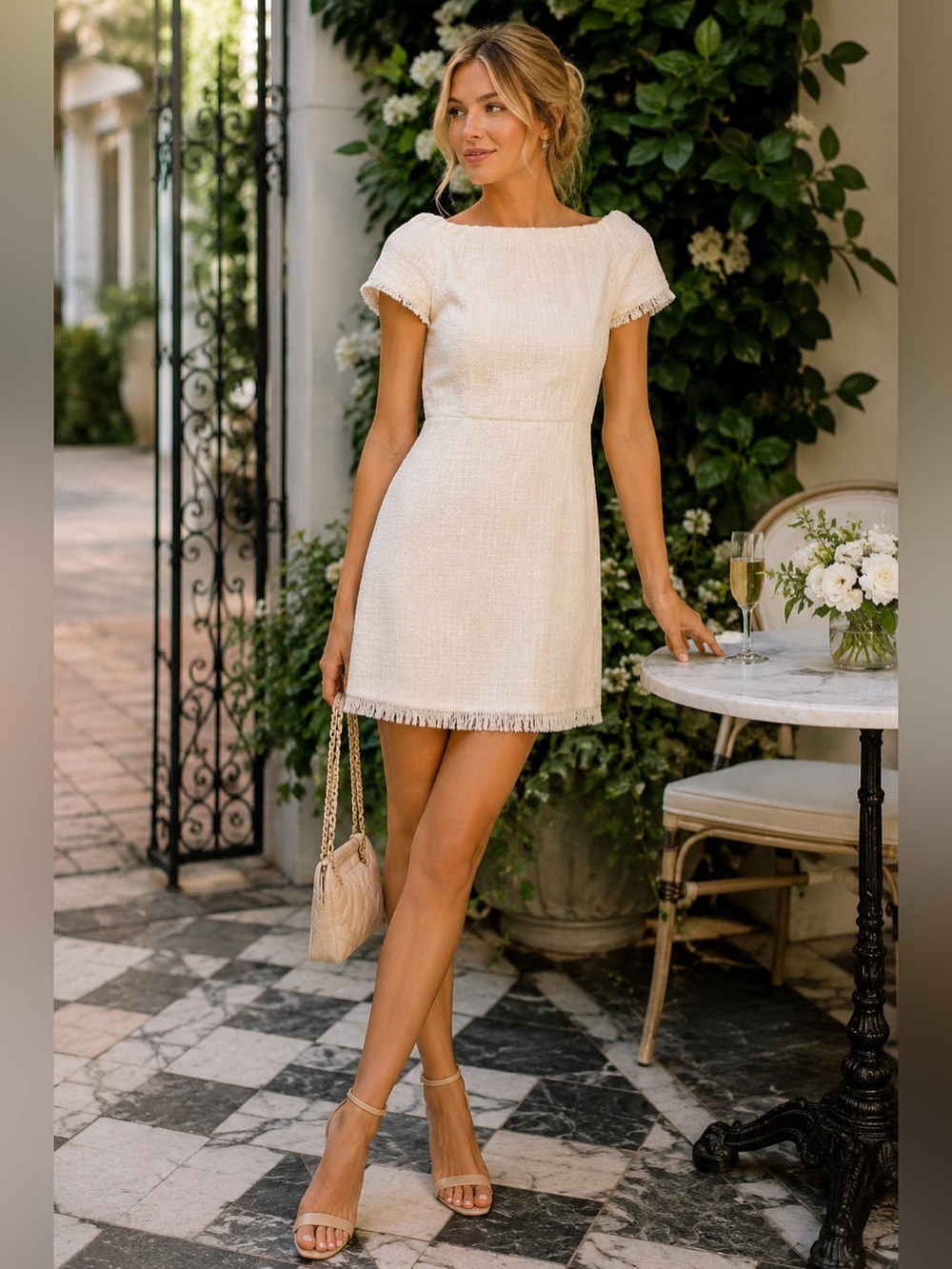 Nanette Lepore Cream Tweed Mini Dress NWT Size 4 Quiet Luxury Chic